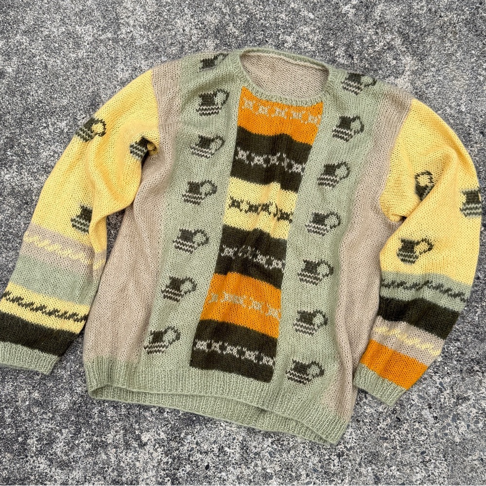 Vintage 90s Earth Tone Striped Knit Sweater - Unique Pattern & Cozy Fit